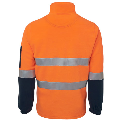 JB’s Hi Vis Half Zip Taped Polar Fleece features reflective stripes, enhancing visibility. Its design includes a half zip, two side pockets, and a pen pocket on the sleeve, ideal for safety-focused environments.