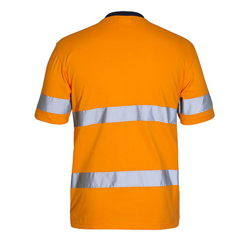 JB's Cotton Day/Night Taped T-Shirt features reflective stripes on the back, designed for visibility and safety. The shirt exemplifies Active Safety's commitment to high-quality, protective workwear.