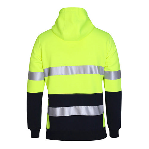 Load image into Gallery viewer, JB's Hi Vis 330G Taped Pullover Hoodie features reflective stripes, a 3-panel hood with drawcord, and a lower front pocket, designed for safety and durability with a polyester-cotton blend.