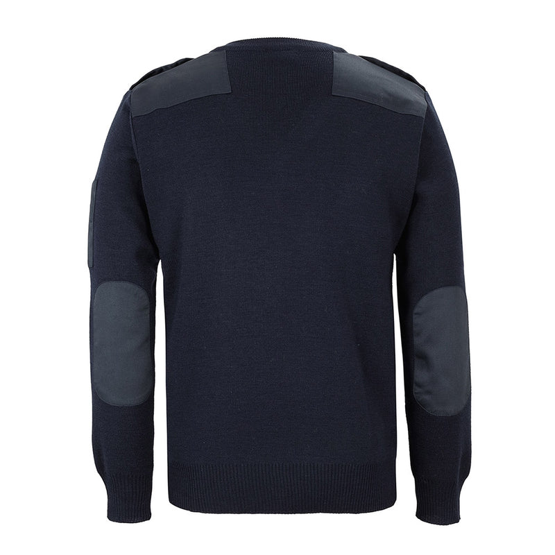 Load image into Gallery viewer, JB's Knitted Epaulette Jumper features woven epaulettes with Hook-Pile Tape closures, elbow patches, and pen pockets on sleeves, designed for warmth and durability, aligning with Active Safety's commitment to quality workwear.