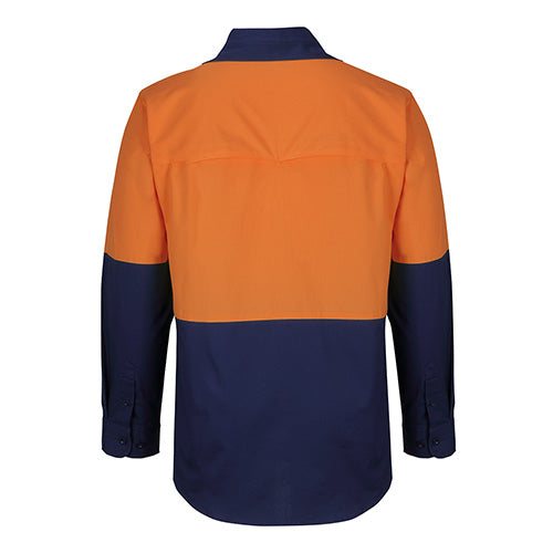 Load image into Gallery viewer, JB’s Hi Vis L/S Ripstop Work Shirt, showcasing the back view with long sleeves and a wide back yoke, designed for superior ventilation and functionality, ideal for high-visibility work environments.