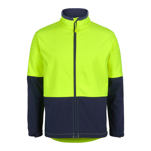 Load image into Gallery viewer, JB's Hi Vis Three Layer Softshell Jacket features a slim fit with adjustable sleeves and a side seam pocket, designed for safety and comfort in workplace environments.