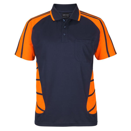 JB’s Street Spider Polo Shirt featuring a classic fit with a collar and reinforced chest pocket. Made from polyester micro mesh, it offers moisture-wicking properties and UPF 50+ protection, ideal for active work environments.