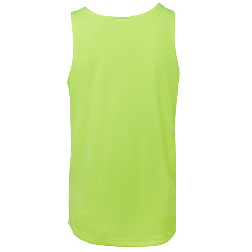 Load image into Gallery viewer, JB's Hi Vis Traditional Singlet features durable 100% polyester with moisture-wicking micro mesh fabric, designed for safety and comfort in workplace settings, suitable for keeping cool and dry.
