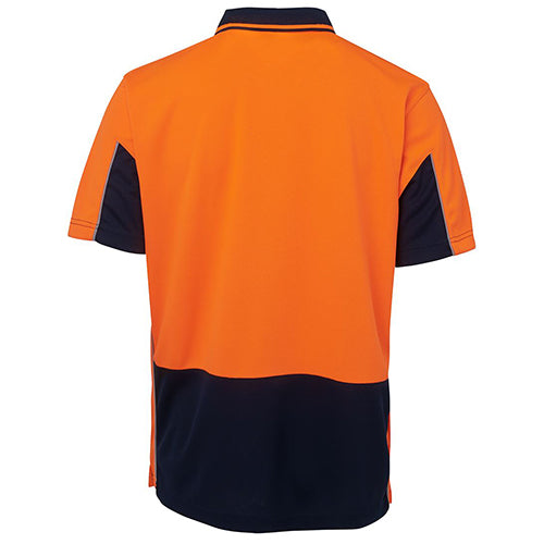 Load image into Gallery viewer, JB's Hi Vis Gap S/S Polo Shirt, featuring a back view with a jacquard Hi Vis stripe insert collar, set-in sleeves, and reinforced chest pocket, ideal for workplace safety and comfort.