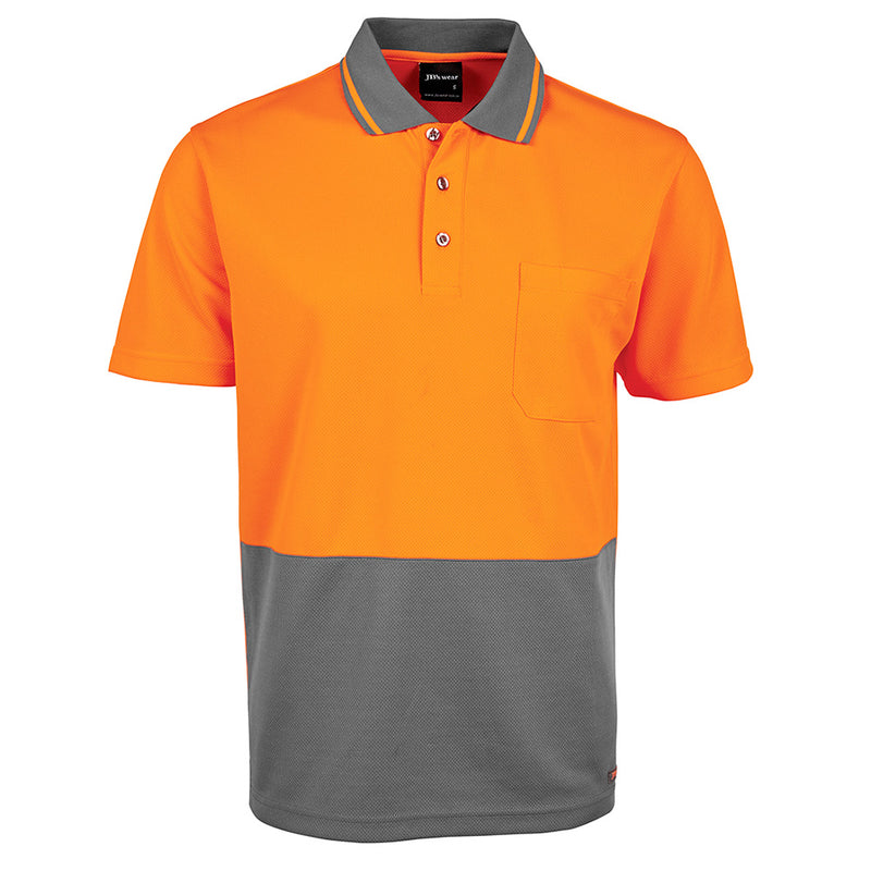 Load image into Gallery viewer, JB's Hi Vis Traditional S/S Polo Shirt features a durable polyester design with a reinforced chest pocket, straight hem, and collar, ideal for safety and workwear.