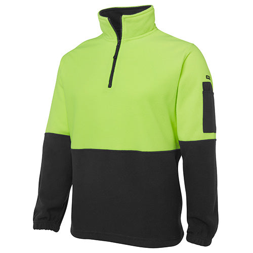JB’s Hi Vis Half Zip Polar Fleece features a durable design with contrast panels and a half-zip front. It includes elasticated hems and multiple pockets, ideal for safety-conscious workplaces.