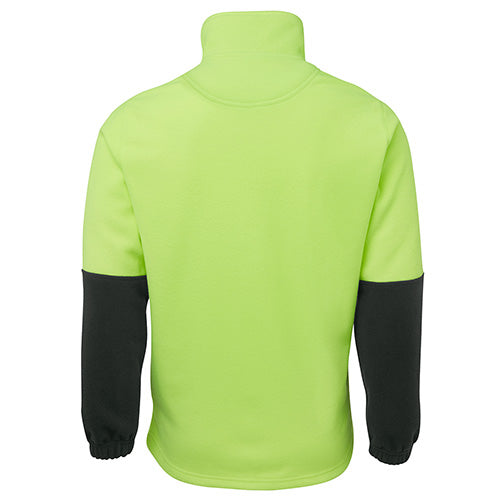 Load image into Gallery viewer, JB’s Hi Vis Half Zip Polar Fleece features a durable polyester build with a contrast panel design. It includes an elastic hem with toggles, two side pockets, and a pen pocket on the sleeve.