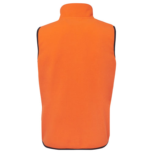 JB's Hi Vis Polar Fleece Vest features a durable 100% polyester construction with a front contrast panel. Ideal for safety, it aligns with AS/NZS standards, emphasizing functionality in workplace settings.