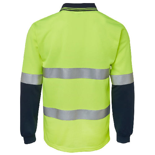 Load image into Gallery viewer, JB's Hi Vis Taped L/S Polo Shirt features a classic fit with reflective stripes and a straight hem. Designed with moisture-wicking micro mesh fabric, it ensures comfort and durability for workplace safety.