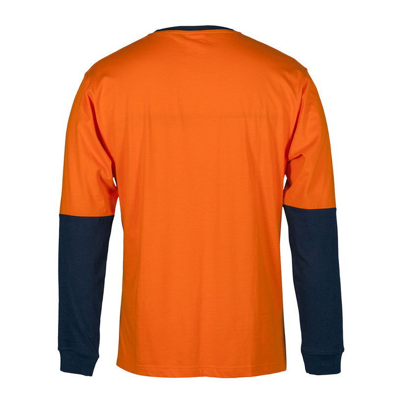 Load image into Gallery viewer, JB's Hi Vis Long Sleeve Crew Neck Cotton T-Shirt featuring a classic fit and straight hem with side splits, crafted from 100% cotton, certified for UPF 50+ protection, ideal for workplace safety.