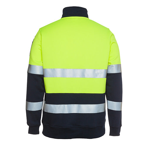 Load image into Gallery viewer, JB's Hi Vis Half Zip Taped Fleece Sweater featuring reflective stripes and a pen pocket on the sleeve, designed for high visibility, durability, and comfort with ribbed cuffs and a half-zip collar.