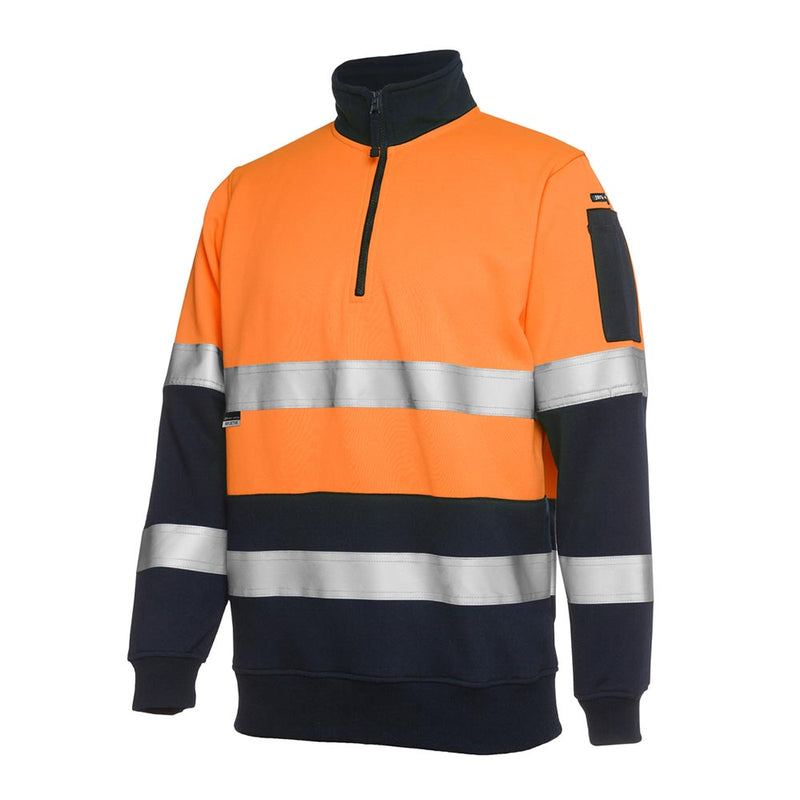 Load image into Gallery viewer, JB's Hi Vis Half Zip Taped Fleece Sweater featuring a durable fleece fabric, half-zip collar, and pen pocket on the sleeve, ideal for safety and workwear from Active Safety.