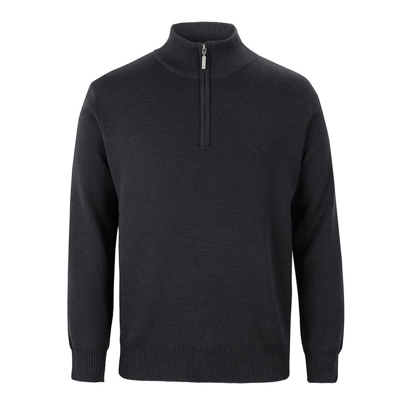 Load image into Gallery viewer, JB’s Corporate 1/2 Zip Jumper, a black sweater with a zipper, features a classic fit with antique brass zip placket and ribbed cuffs, ideal for workplace warmth and style.