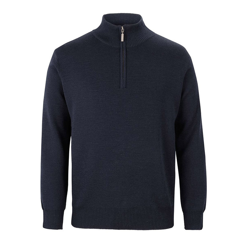 Load image into Gallery viewer, JB’s Corporate 1/2 Zip Jumper, a black sweater with an antique brass zip placket, features a classic fit with ribbed cuffs and basque, crafted from a wool-acrylic blend for warmth and easy care.