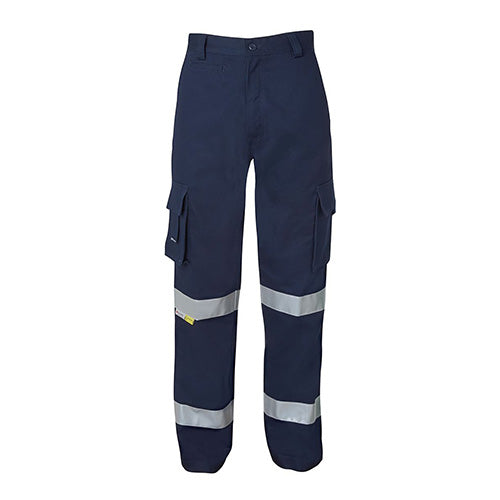 JB's Mid Rise Taped Multi Pocket Trouser features reflective stripes on pockets, knees, and ankles for visibility. Equipped with multiple pockets and durable construction, ideal for safety and work environments.