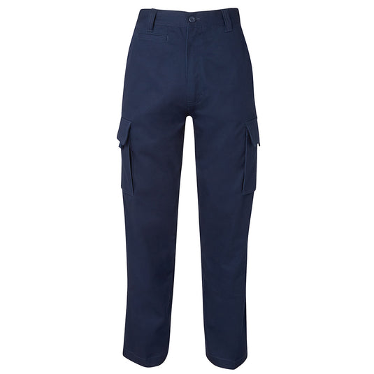 JB’s Mid Rise Cargo Trouser featuring cargo pockets with Velcro closure, two front slant pockets, a constructed waist with belt loops, and durable stitching, ideal for workplace safety and comfort.