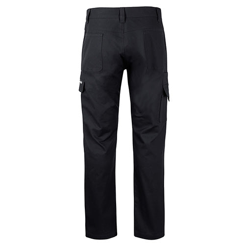 JB's Multi Pocket Canvas Stretch Pant featuring cargo pockets with pen insert, durable polyester/cotton blend, and constructed knee patch, ideal for active work environments.