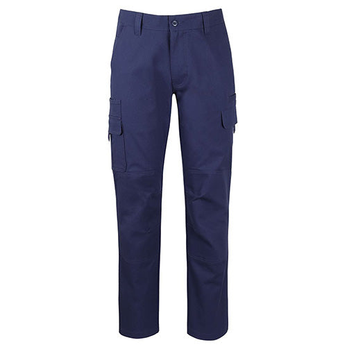JB's Multi Pocket Canvas Stretch Pant featuring multiple cargo and slant pockets, reinforced knees, and a durable cotton/elastane blend, ideal for active workplace environments.