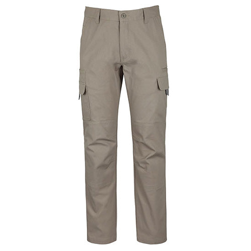 JB's Multi Pocket Canvas Stretch Pant featuring multiple durable pockets, including cargo and welted pockets, and constructed knee patches for added comfort, ideal for safety and workwear environments.