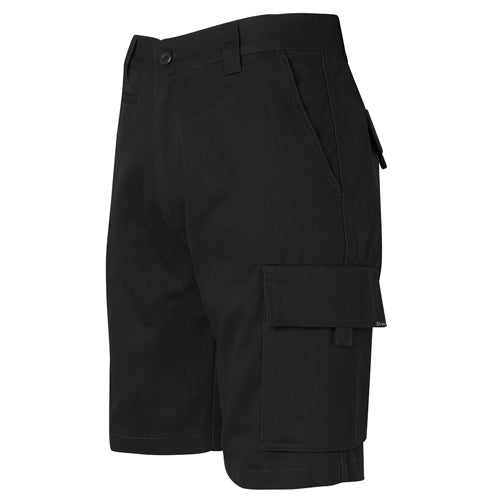 JB's Work Cargo Short featuring multiple cargo pockets with Velcro closures, a constructed waist with belt loops, and reinforced seams, ideal for durability and practicality in workplace environments.
