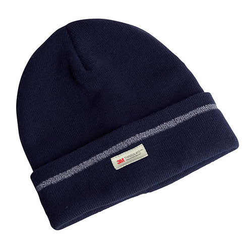 JB's Acrylic Reflective Stripe Beanie features a double-layered 9 GG acrylic knit with a built-in reflective stripe and 3M Thinsulate lining, ideal for safety and warmth in various work environments.