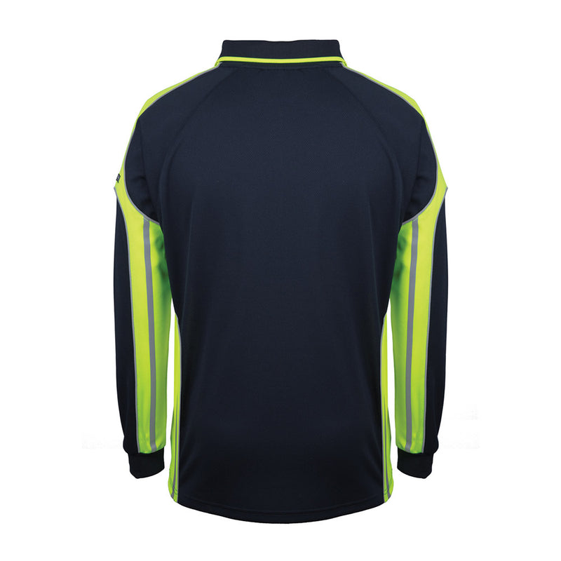 Load image into Gallery viewer, JB’s Long Sleeve Street Panel Polo made from durable 100% polyester micro mesh, featuring a reinforced chest pocket with pen insert, designed with moisture-wicking fabric for comfort and UPF 50+ protection.