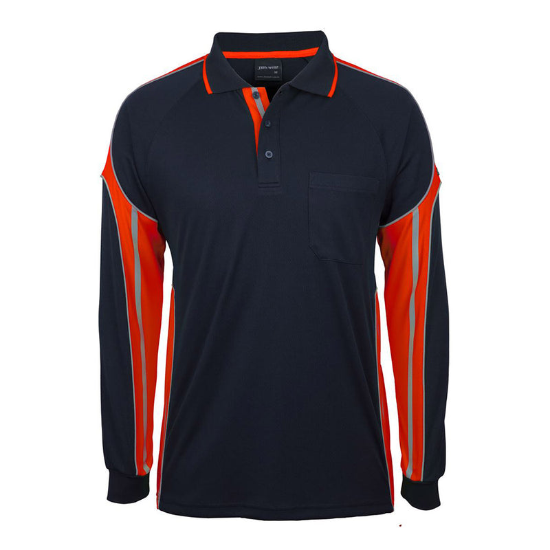 Load image into Gallery viewer, JB’s Long Sleeve Street Panel Polo, featuring a classic fit, durable 100% polyester micro mesh fabric, reinforced chest pocket with pen insert, and moisture-wicking technology, ideal for active workplace environments.