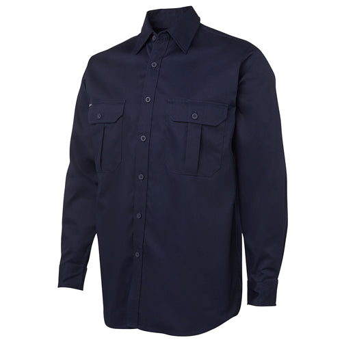 Load image into Gallery viewer, JB’s Classic Cotton L/S Work Shirt, featuring long sleeves, a two-piece collar with full button-down opening, and two front pockets with button-down flaps, designed for durability and UPF 50+ protection.