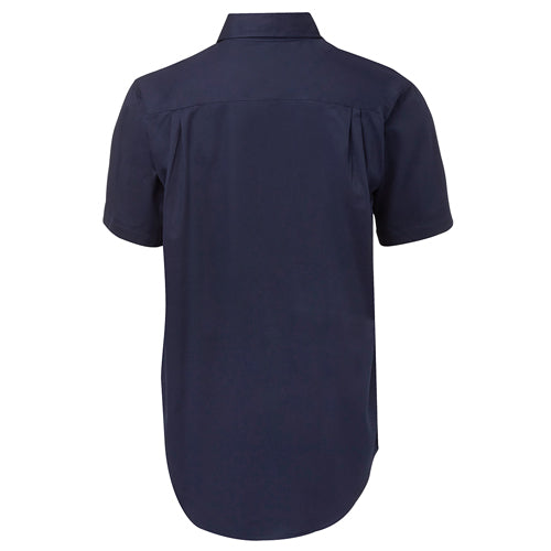 Back view of JB’s Classic Cotton S/S Work Shirt featuring a white collar, two front pockets with button-down flaps, and durable stitching, ideal for workwear from Active Safety.