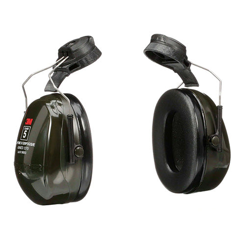 3M Peltor Optime II Hard Hat Earmuff Class 5, designed for high-noise environments, featuring large, cushioned ear cups for comfort and helmet compatibility, ideal for construction or industrial settings.