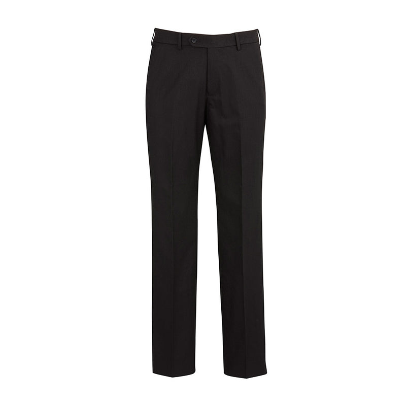 Load image into Gallery viewer, Biz Mens Cool Stretch Flat Front Pant featuring a sleek design with a white belt, flat front, straight leg, and functional pockets, ideal for workplace comfort and style, aligning with Active Safety's focus on quality workwear.