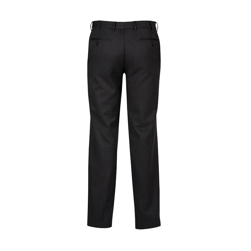 Load image into Gallery viewer, Biz Mens Cool Stretch Flat Front Pant featuring a straight leg design with a waistband that includes stretch fusing, and multiple pockets for practicality, ideal for workplace environments.