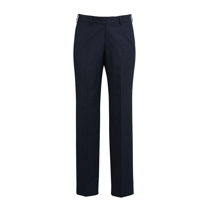 Load image into Gallery viewer, Biz Mens Cool Stretch Flat Front Pant featuring a straight leg design, waistband with stretch fusing, internal security pocket, and two rear pockets, ideal for workplace settings and active environments.