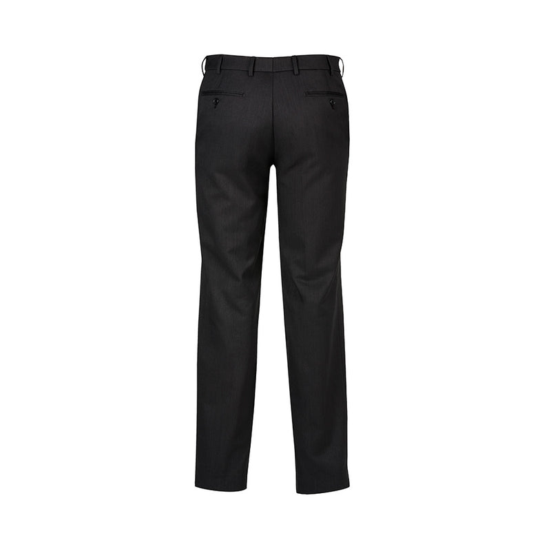 Load image into Gallery viewer, Biz Mens Cool Stretch Flat Front Pant (Stout) featuring a straight leg design with stretch waistband, internal security pocket, and durable, breathable fabric ideal for warm climates and workplace comfort.