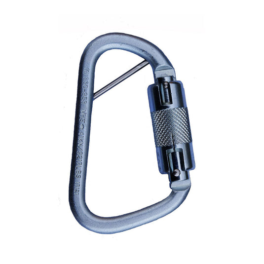 3M DBI-SALA 8700130 Double Action Carabiner with screw-locking gate, designed for secure connections in rock-climbing or rescue work, featuring a corrosion-resistant, user-friendly compact design ideal for versatile fall protection systems.