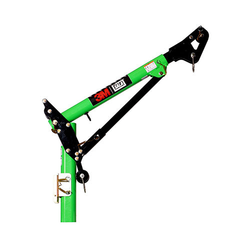 3M DBI-SALA Long Reach HC Davit Arm, shown with adjustable black handles, designed for confined space entry and retrieval, featuring a lightweight aluminum build and a 27-44 inch reach capacity.