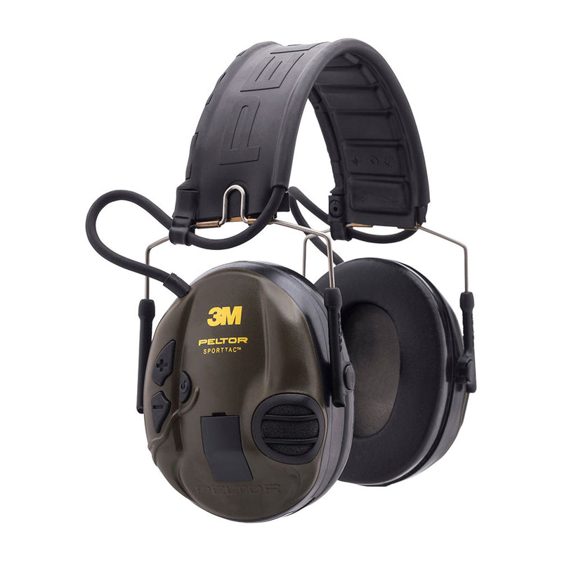Load image into Gallery viewer, 3M Peltor SportTac Hunting Model Folding Headband Earmuff with electronic controls for hunting, featuring built-in microphones, interchangeable shells, and foldable headband, designed for noise reduction and situational awareness.
