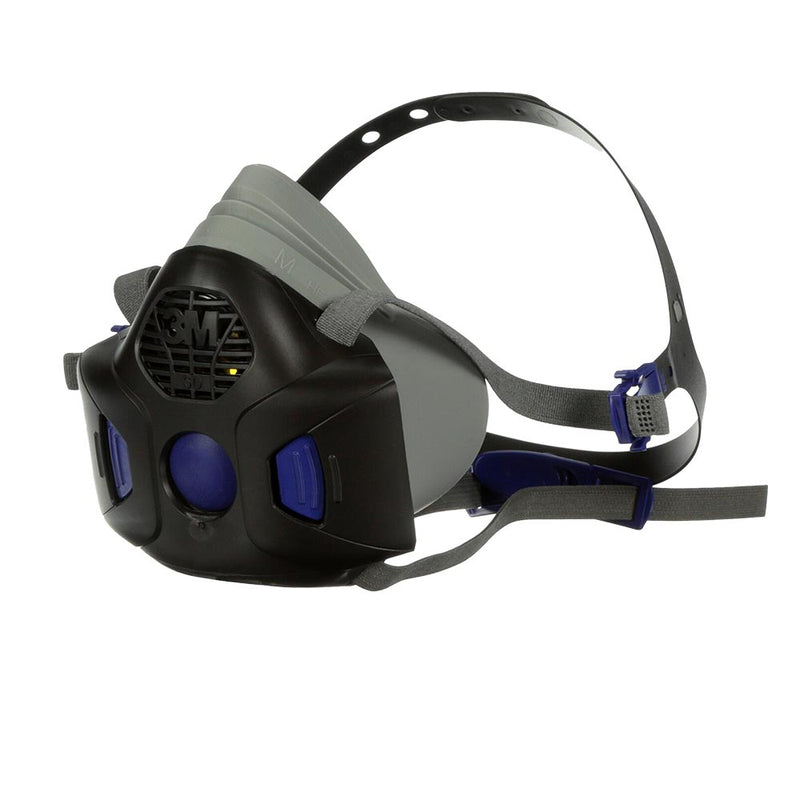 Load image into Gallery viewer, 3M Secure Click Half Face Reusable Respirator: Medium with adjustable straps, dual-flow filters, and a silicone faceseal for protection against airborne contaminants, ideal for workplace safety.