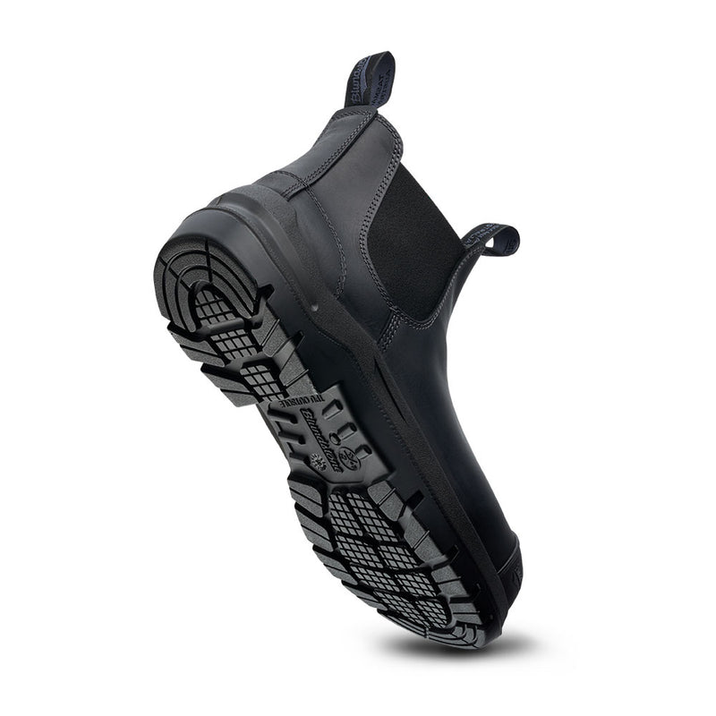 Load image into Gallery viewer, Blundstone 7501 DuraFit Safety Boots, Black, featuring a chunky, heavily-treaded sole, elastic side panels, and pull tabs, highlighting the durable, slip-resistant design ideal for workplace safety and comfort.