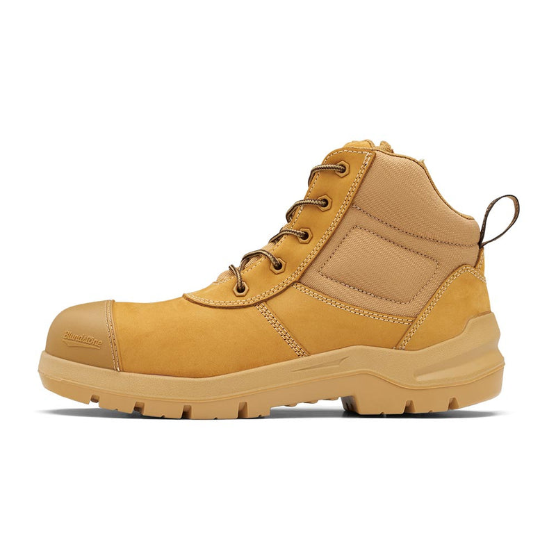 Load image into Gallery viewer, Blundstone 7550 DuraFit Safety Boots, Wheat, feature a rugged lugged sole, padded ankle collar, and lace-up design, emphasizing durability and support, ideal for long hours on the job.