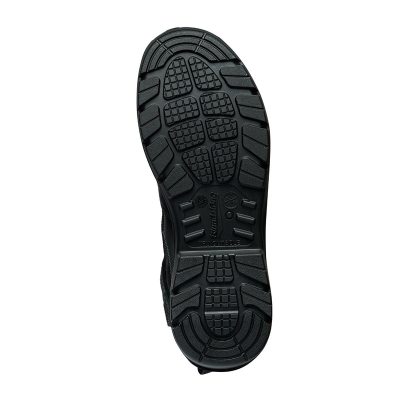 Load image into Gallery viewer, Blundstone 7551 DuraFit Safety Boots, Black, showcasing a robust molded rubber tread outsole designed for superior grip and slip resistance, ideal for workplace safety and comfort.