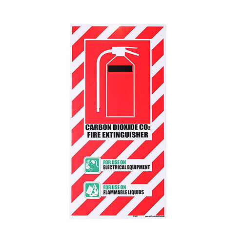 CO2 Fire Extinguisher Sign: 200 X 400 PVC, featuring bold black text and a fire extinguisher icon, designed for durability with UV-stabilized materials, ideal for workplace safety signage.