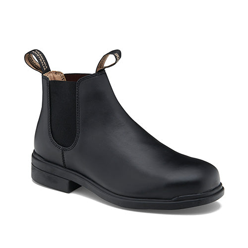 Blundstone 787 Safety Boots, featuring a sleek black design with dual handles and straps, offer steel toe protection. Ideal for both executive and site environments, these boots exemplify Active Safety's dedication to quality safety footwear.