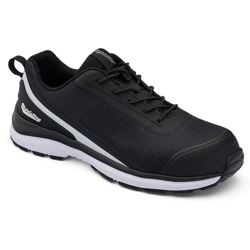 Blundstone 793 Safety Shoes feature a sleek black and white design, offering a composite toe cap and slip-resistant sole, ideal for workplace safety and comfort.