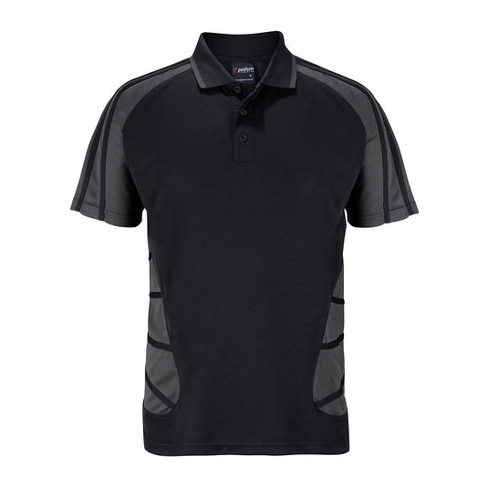 JB's Podium Arachnid Polo Short Sleeve, featuring a raglan sleeve and straight hem with side splits, crafted from moisture-wicking polyester for active comfort and UPF protection, ideal for workplace safety and performance.