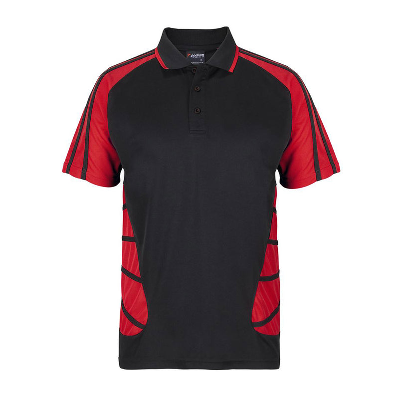 Load image into Gallery viewer, The JB's Podium Arachnid Polo Short Sleeve features a sleek urban fit with raglan sleeves and side splits, crafted from moisture-wicking polyester knit, ideal for active safety and workplace comfort.