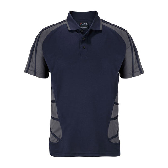 JB's Podium Arachnid Polo Short Sleeve features a raglan sleeve design and straight hem with side splits, crafted from moisture-wicking, quick-drying polyester fabric, ideal for active safety environments.
