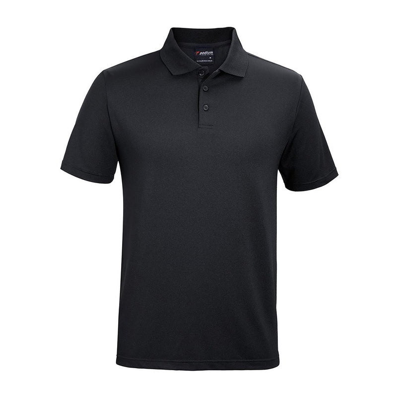 Load image into Gallery viewer, JB's Podium Stretch Short Sleeve Polo features a sleek, straight hem with side splits and a 3-button placket, crafted from durable polyester and elastane blend for comfort, ideal for active workplace settings.