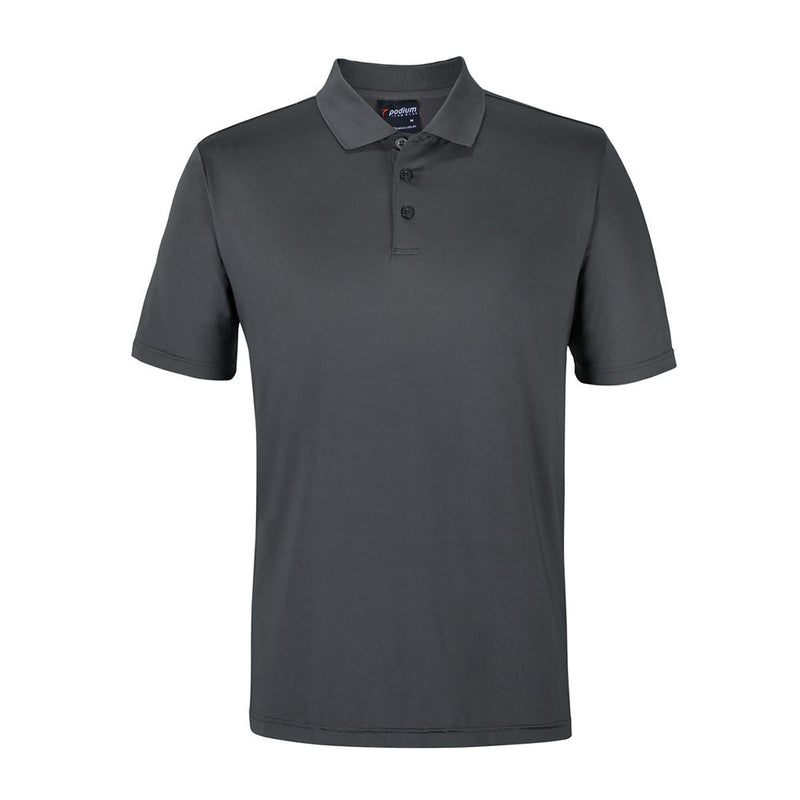 Load image into Gallery viewer, JB's Podium Stretch Short Sleeve Polo crafted from 93% polyester and 7% elastane, features a 3-button placket and straight hem with side splits, ideal for durability and comfort.
